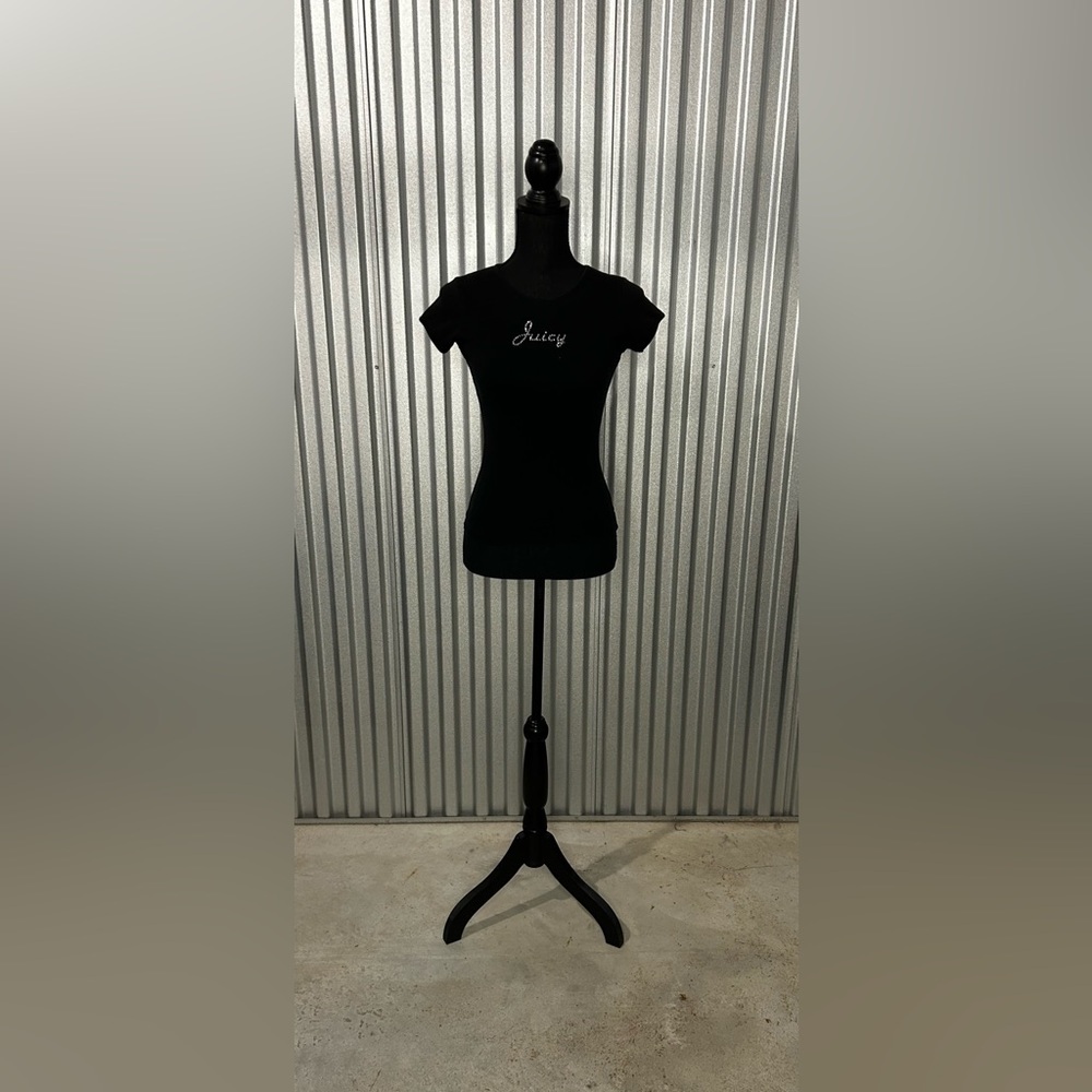 Women’s Vintage Juicy Couture Black Logo Studded Stretchy T-Shirt Size Medium